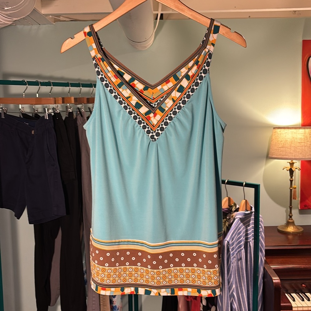 Blue and Brown Geometric Women's Top